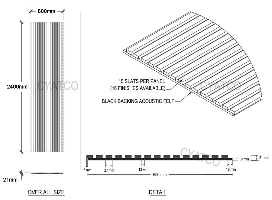 CYATCO Acoustic Wood Slat Panels Drawing