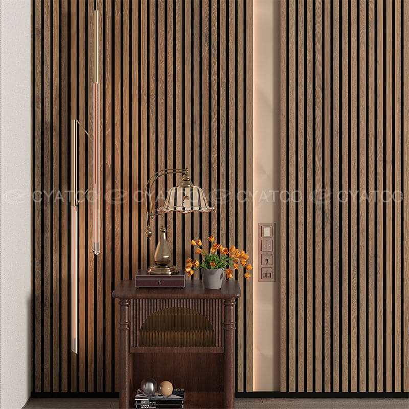 600mm x 2400mm Walnut Wood Slat Panel Acoustic Wall Paneling Projects