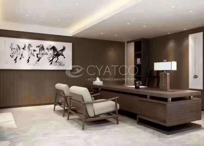dark walnut wood wall panels for study room