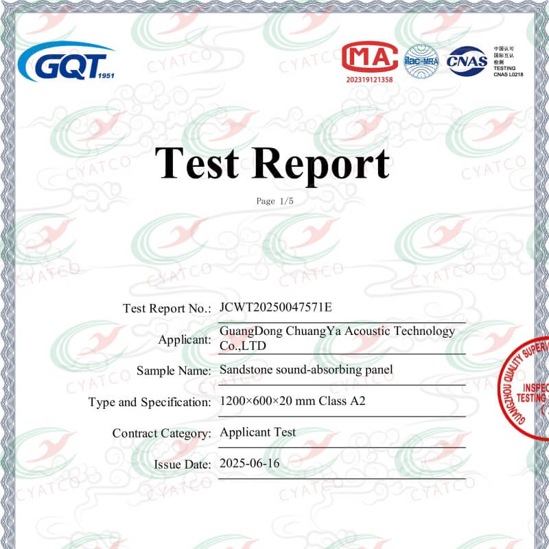 Sandstone Sound-Absorbing Panel Bumning Behavior Test Report
