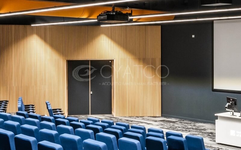 Modern Conference Center Wooden Grooved Wall