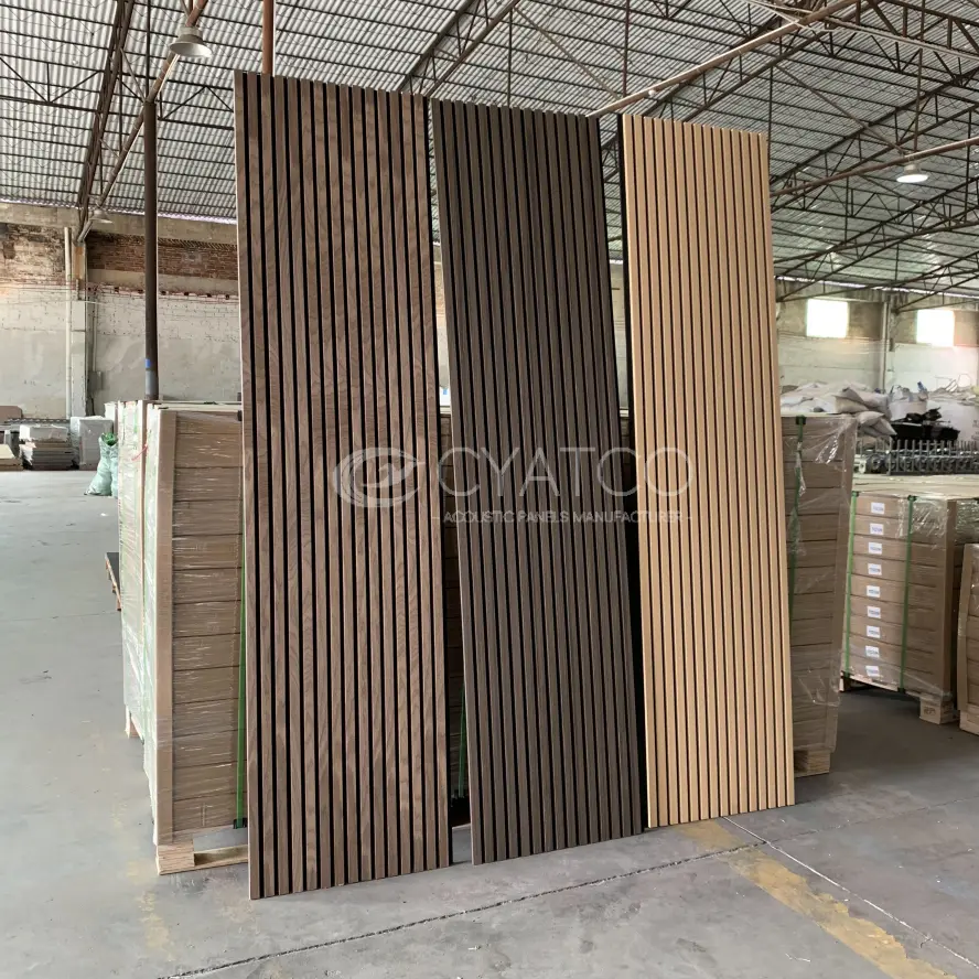 The factory produces Akupanels wood slat sound-absorbing panels for Australia